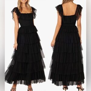 NEW Petal & Pup Belle Swiss Dot Tulle Tiered Maxi Dress sz L